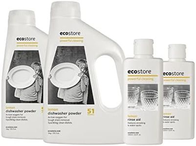 Ecostore Dish Powder & Rinse Aid Multi Pack Bundle - Lemon Dishwasher Powder 1kg x2 - Rinse Aid x2 - Vanish and Streak Free, Cuts Through Grease, Sparkling Dishes, Plant And Mineral Based