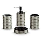 Freelance Miami Polystyrene 4 Pieces Bathroom Set-Dispenser, Toothbrush Holder, Tumbler & Soap Dish (Silver)