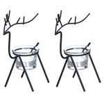eCraftIndia Black Metal Handcrafted Deer Shape Tea Light Candle Holder for Home, Office, Festival Decoration - Gift for Diwali, Christmas, Birthday (Set of 2)