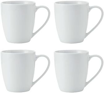 Mikasa Porcelain Mug Set - for Everyday Dining and Family Breakfasts | Microwave and Dishwasher Safe, High-Gloss Finish, Curved Handles. Perfect for Tea, Coffee, and More | 4-Piece | 380 ml White Cups