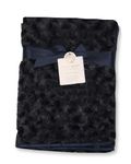 Baby Rosebud Wrap Blanket with Fleece Back and Satin Trim (Navy)