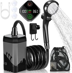 MIAOKE Upgrade Portable Camping Shower, 7800mAh Electric Outdoor Shower, Rechargeable Pump with Intelligent Digital Display, Temperature Display, Shower Head for Camping, Hiking, Travel