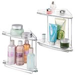 MetroDecor mDesign 2 Shelf Corner Storage Organizing Caddy Stand for Bathroom Vanity Countertops, Shelving or Under Sink - Free Standing, 2 Tiers - Pack of 2, Steel Wire Frame in Chrome/Clear Shelves