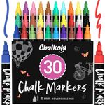Liquid Chalk Markers (30 Pack 6mm) Pastel + Neon Chalk Pens - Erasable Dry Erase Marker for Chalkboard, Blackboards, Window, Bistro - 6mm Reversible Bullet & Chisel Tip