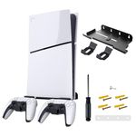 PS5 Slim Wall Mount, PS5 Slim Stand with 2 Removable Controllers Holders, Sturdy Floating Your New PS5 on Wall with Screw Fixing, PS5 Wall Mount Kit Behind TV, PS5 Slim Gaming Shelf for Wall