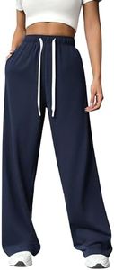 PINSPARK Women's Sweatpants Lounge Wide Leg Sweat Pants High Waist Baggy Pants Comfy Workout Sweatpant with Drawstring and Pockets Pitch Blue M