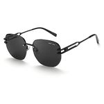 grey jack Hexagonal Sunglasses for Men Women,Metal and Semi-Rimless Eyewear for UV Protection GJ2055 Shine Black Frame Black Lens