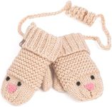 Knit Baby Chick Mittens with Cord, Fleece-Lined & Warm- Kids Size 3-6 Years Old, Natural Taupe