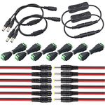 QitinDasen 2.1 X 5.5mm DC Power Connector Kit: 6 Pairs 12V/24V DC Power Connector Adapter + 6 Pairs DC Power Pigtail Cable + 2Pcs DC Power Inline Switch Cable + 2Pcs DC Power 1 to 2 Splitter Cable