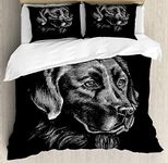 Ambesonne Labrador Duvet Cover Set, Sketch Portrait of Retriever Puppy Calm Face Best Friend Pattern, Decorative 3 Piece Bedding Set with 2 Pillow Shams, King Size, Black and Grey