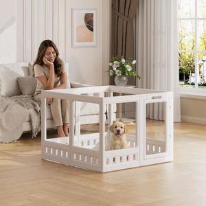 Clear-air Dog Playpen, Expandable Acrylic Dog Playpen for Small Dogs, Transparent Clear Dog Play Pen Indoors Puppy Enclosure, 35", 8 Panels, White