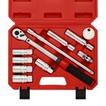 CASOMAN 11PCS 3/8-Inch Drive Spark Plug Socket Set, 6 & 12-Point, Include Click Torque Wrench(10-45ft.lb/13.6-61Nm), Spark Plug Gapper, U-Joint & Ext Bar, CR-V