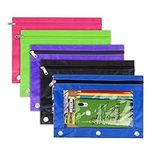 Pencil Pouch 3 Ring - 5 Pack Zippered Binder Pencil Case Bag Transparent High Capacity Organizer with Bright Color & Plastic Window by YOUSHARES