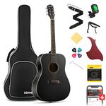 Donner Black Acoustic Guitar for Beginner Adults, 41'' 4/4 Steel-String Dreadnought Acoustique Guitare Starter Bundle Set Right Hand, DAG-1B/DAD-160D