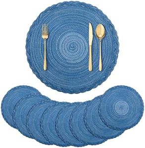 fanquare Sets de Table Ronds Lot de 8 Sets de Table Tressés Résistants à la Chaleur pour Table de Cuisine 38cm Sets de Table Ronds Lavables Bleus
