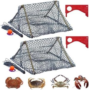 George Garden Crab Trap, Foldable Crab Trap cage, Fishing Traps Nets for Dungeness, Rock and Blue Crab (2Triangle Traps + 2Crab Measuring Ruler +2Signal Sphere)