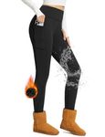 BALEAF Women's Fleece Lined Leggings Thick Warm Thermal Running Tights High Waisted with Pockets Winter Hiking Trousers Black XL