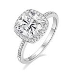 EAMTI 3.5CT 925 Sterling Silver Rings Cushion Cut Cubic Zirconia CZ Engagement Rings Wedding Bands for Women Promise Rings for Her Size 9.5