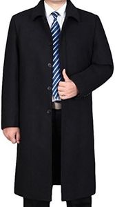 Mordenmiss Men's Wool Single Breasted Winter Trench Jacket Woolen Pea Coat, Style 2 Black, X-Large