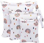 FenFang Baby Wet Bag, Cloth Nappy Wet Bags 3 PCS Changing Bag, Waterproof Bag Organiser Pouches for Daycare Travel Swimming Beach, Wet Dry Bags for Cloth Diapers, Washable Reusable (White Rainbow)