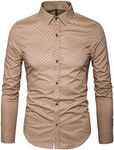 MUSE FATH Men’s Printed Dress Shirt-Cotton Casual Long Sleeve Shirt-Button Down Point Collar Shirt-Khaki New-XL