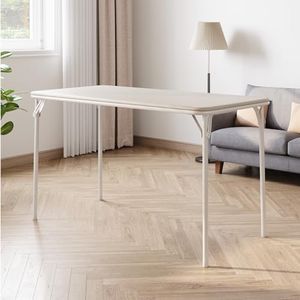 Folding Table 4 Foot, Outdoor Rectangle Foldable Camping Table with Sturdy Metal Frame, PU Leather Upholstered, Portable Folding Desk for Outside, Dining Room, Living Room, Office, Beige