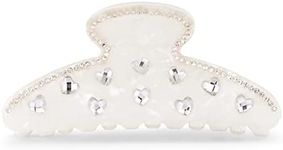 LILIE&WHITE Ivory Acrylic Hair Clip with Heart Shape Rhinestones, Medium Size, 2 Pieces, Women's Hair Accessory