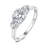 JewelryPalace Classic 3 Stones 1ct Cubic Zirconia Engagement Rings for Women, 925 Sterling Silver Promise Ring for Her, Round Cut Simulated Diamond Anniversary Wedding Rings Size 5