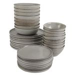 ProCook Oslo Rim Stoneware Dinner Set (Reactive Grey, 32 Piece, 8 Table Settings) Dishwasher Safe, Microwave Safe