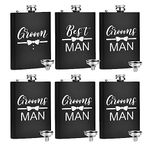 ELEGANTPARK Engraved Groomsmen Gifts Set of 6 Groom Best Man Groomsman Flask Groomsmen Proposal Gift for Wedding Stainless Steel 8 OZ Black Hip Flask Bachelor Party Favor Gifts for Groomsmen