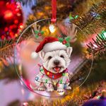 WoGuangis West Highland White Terrier Christmas Antlers Acrylic Christmas Ornaments Keepsake Dog Memorial Christmas Ornaments West Highland White Terrier Xmas Dog Christmas Tree Decorations