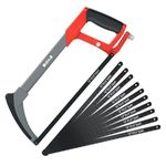 AIRAJ Hacksaw with 10 Saw Blades of 300MM Length, Replaceable Saw Blades, Two Cutting Angles 45°/90°, Comfortable Soft-Coated Rubber Handle, Cutting Wood, Metal, Plastics, Rubber, etc.