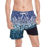 MILANKERR Men Swim Trunks with Compression Liner,Compression Lined Swim Trunks Men 5.5 inch Inseam, B-turquoise Lavender, Large
