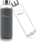 RYACO Borosilicate Glass Water Bottle 550ml BPA-Free Leak Proof Ideal for School Home Office Travel Sport Yoga Gym Hot Cold Drinks with Portable Neoprene Carrying Sleeve and Sponge Brush