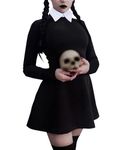 LUYANA Halloween Costumes for Adult Women Long Sleeve Black Dress Wednesday Addams Dress S