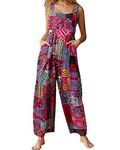 Acrawnni Women's Dungarees Vintage Floral Printed Loose Casual Baggy Sleeveless Overall Long Jumpsuit Playsuit Trousers Pants Romper