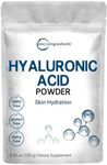 Micro Ingredients Hyaluronic Acid Serum Powder, 100 Grams | Low Molecular Weight, Cosmetics Grade | Skin Hydration and Moisture Support Supplements | Vegan, Water Soluble (Within 2 Hours)