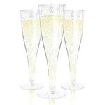 Plastic Champagne Flutes Disposable - 100 Pack | Silver Glitter Plastic Champagne Glasses for Parties | Plastic Toasting Glasses | Mimosa Glasses |New Years Eve Party Supplies 2023