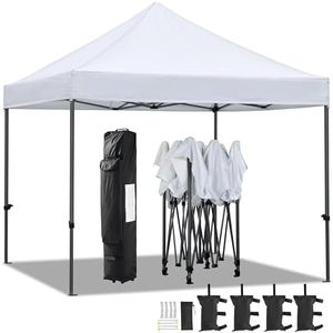 Yaheetech Pop Up Canopy Tent, Commercial Instant Shelter Tent, Heavy Duty Event Tent Pavilion, Portable Waterproof Canopy Folding, Wheeled Bag, Canopy Sandbags x4, Tent Stakesx4, 10x10 FT (White)