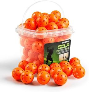 Golf Practice Balls Plastic Value 50 Pack and Golf Ball Bucket with Handle, Limited Flight Sports Training Ball, Indoor Outdoor Backyard Garden Driving Range Use (Orange)