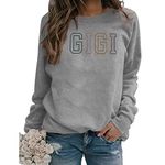 MOUSYA GIGI Sweatshirt Women Gigi letter print shirt Gigi Gifts for Grandma Casual Long Sleeve Nana Mothers Day Tops, Grey, XX-Large