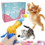 Mewlmart Cat Toys Interactive for Indoor Cats Kitty Toys Cat Toys for Indoor Cats Self Play Cat Ball Toy Pom Pom Balls Plush Ball Shooting Gun for Cats Puff Balls Cat Enrichment Toys 30 Balls