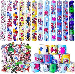 86PCS Spidey Slap Bracelet&Stickers - Spidey and His Amazing Friends Slap Bracelet for Kids Boys & Girls Birthday Party Supplies Favors - Cartoon Spidey Party 50PCS Stickers Carnival Prizes