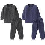 minmum Kids Unisex Baby Boys & Girls Winter Wear Thermal Set with Round Neck Full Sleeve Top and Pajami with Grip (Dark Grey & Blue, 5-6 Years)