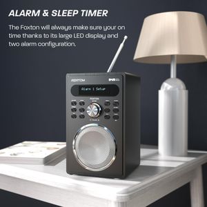AZATOM Foxton FX2 DAB/DAB+ FM Digital Radio – Bluetooth, Dual Alarms, USB Charging, Black