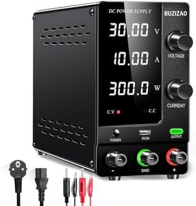 RUZIZAO Alimentation de Laboratoire 30V 10A, Alimentation Stabilisée Réglable Encodeur de Précision et Interrupteur de Sortie, Alimentation Réglable avec Affichage LED à 4 Chiffres et Port USB 5V/2A