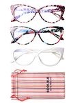 SOOLALA 3 Pairs Blue Light Blocking Lens Reading Glasses Cat Eye Readers Eyeglasses Frame, WEPRFL, +2.0