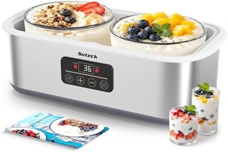 Suteck Yogurt Maker with Glass Jars 2 Quart – Stainless Steel Yogurt Makers with Adjustable Time (0-48H) & Temp Control (68-131°F) for Greek Yogurt, Probiotic, Cheese – BPA-Free, 25W