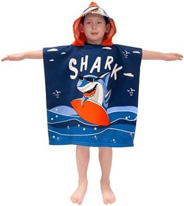 growell Hooded Kids Beach Towels - Toddler Bath Towel Girls Boys Swim Cover-ups for Ages 1 to 6 Kids Pool Towels Quick Dry Lightweight Soft Microfiber Poncho Towel 24x23 (Shark Surfing)