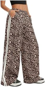 SHENHE Girl's Y2k Leopard Print Pants Wide Leg Baggy Side Stripe Cheetah Pants Trousers Brown 9 Years